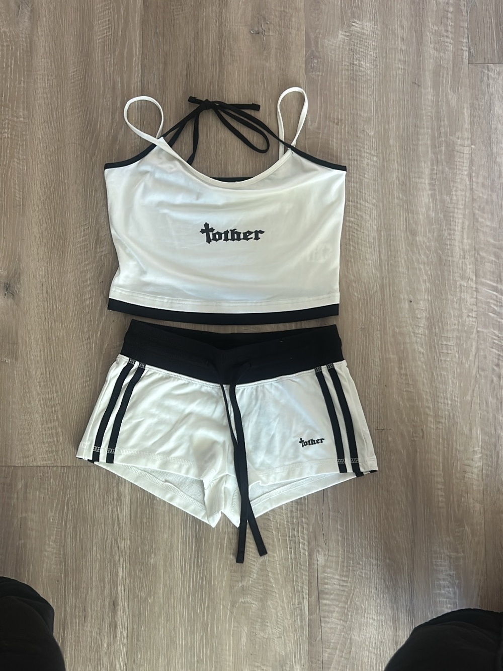 Tower White & Black Crop Tank and Shorts Set